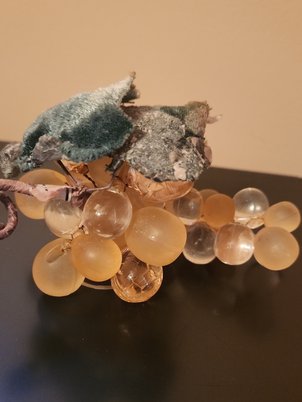 Vintage Decorative Lucite Grape Cluster Accent w/ Frosted Amber and Clear Grapes